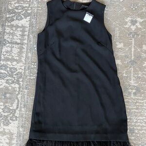 Club Monaco Quinella Elegant Black Sleeveless Dress with Feather Hem